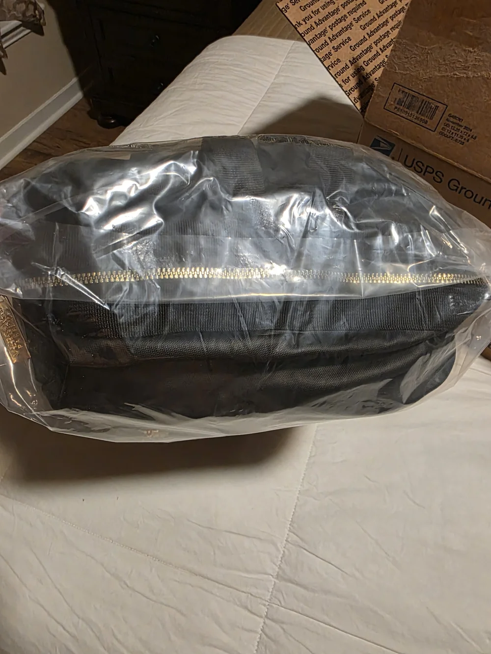 Versace Parfums Black/Gold Greek Key Backpack. NWT